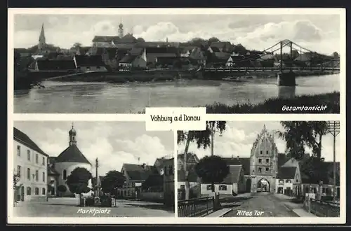 AK Vohburg a. d. Donau, Marktplatz, Altes Tor, Ortsansicht