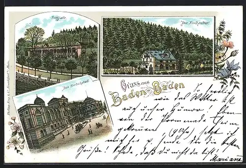 Lithographie Baden-Baden, Trinkhalle, Friedrichsbad