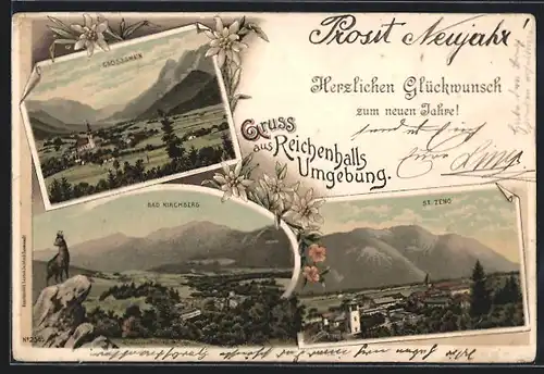 Lithographie Reichenhall, St. Zeno, Bad Kirchberg, Grossgmain, Umland