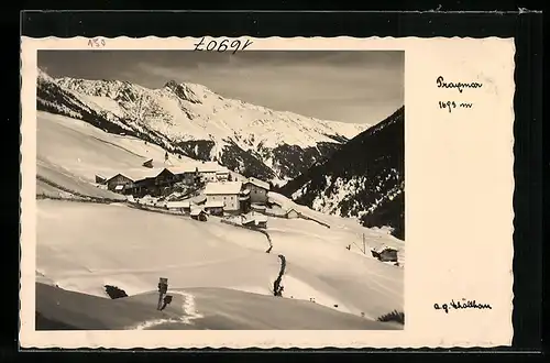 AK Praxmar, Blick auf den eingeschneiten Ort
