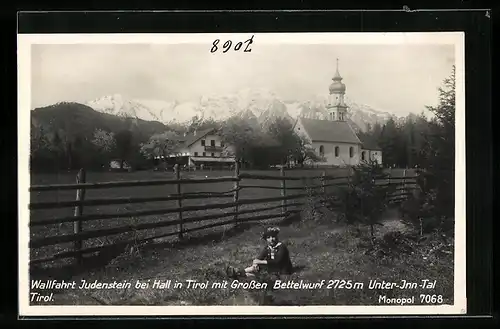 AK Judenstein b. Hall, Wallfahrt, Ortsansicht mit Grossen Bettelwurf