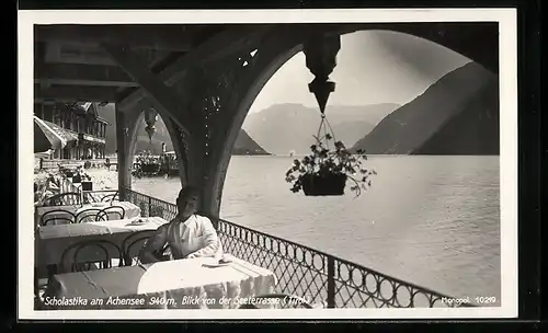 AK Achenkirch, Hotel Scholastika am Achense, Blick von der Seeterrasse