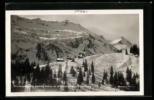 Foto-AK Damüls im Bregenzer Wald, Blick auf den eingeschneiten Ort