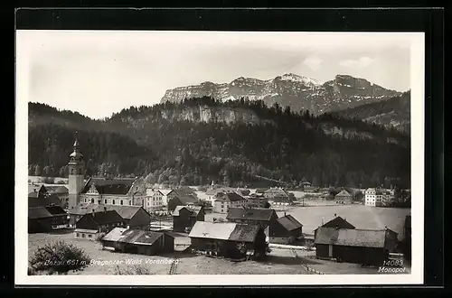 Foto-AK Bezau im Bregenzer Wald, Ortstotale mit der Kirche