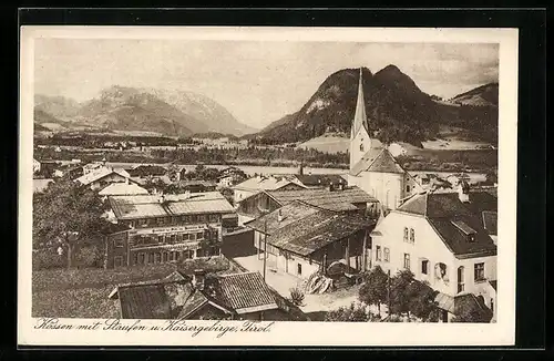 AK Kössen, Teilansicht mit Staufen und Kaisergebirge