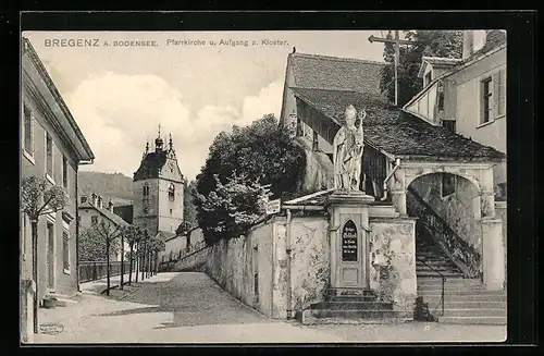 AK Bregenz a. Bodensee, Pfarrkirche und Aufgang zum Kloster