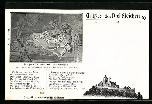 Künstler-AK Drei Gleichen, Sage vom Zwiebeweibten Graf von Gleichen