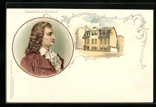 Lithographie Porträt von Friedrich von Schiller