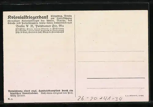 Künstler-AK Stoewer: Vernichtung eines englischen Handelsdampfers durch ein deutsches U-Boot