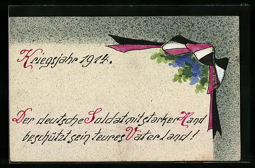 Künstler-AK Handgemalt: Kriegsjahr 1914, Reichsfarben, Schützengraben