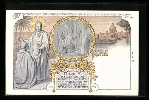 Künstler-AK Papst Leo XIII., Segnung zu Rom