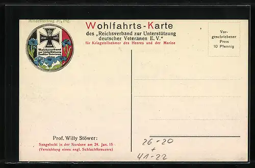 Künstler-AK Willy Stoewer: Engl. Schlachtkreuzer im Salvenfeuer dt. Kreuzer, Seegefecht in der Nordsee 1915