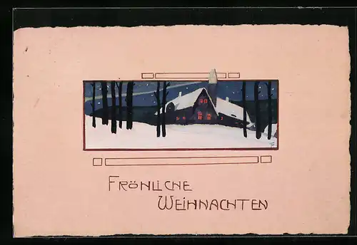 Künstler-AK Handgemalt: Haus im Schnee, Glückwunsch, Fröhliche Weihnachten