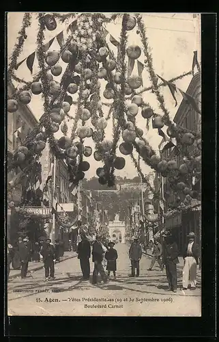 AK Agen, Fetes Présidentielles 1906, Boulevard Carnot