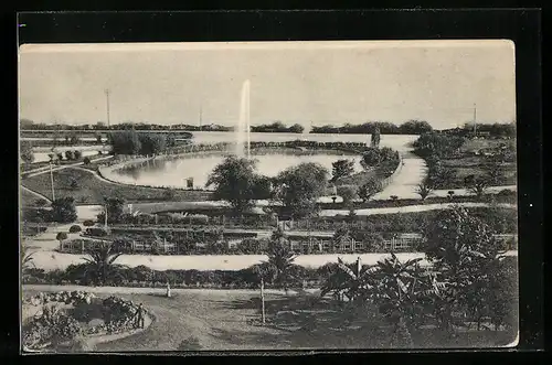 AK Gagry, Springbrunnen mit Teich und Anlagen