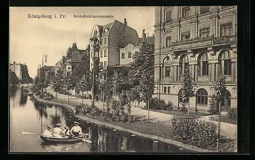 AK Königsberg, Schlossteichpromenade mit Bootspartie
