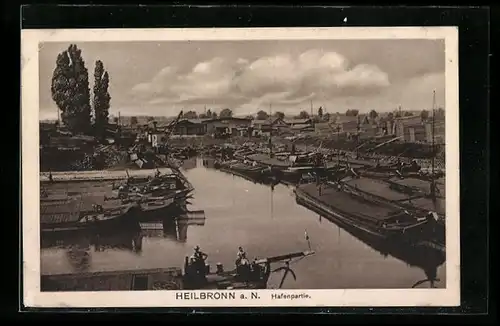 AK Heilbronn a. N., Hafenpartie aus der Vogelschau