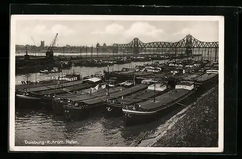 AK Duisburg-Ruhrort, Hafen mit Brücke