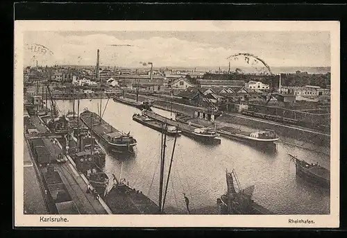 AK Karlsruhe, Rheinhafen, von oben gesehen