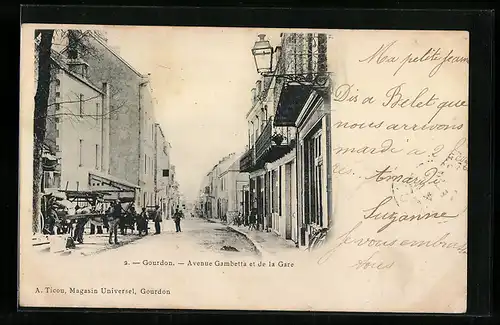 AK Gourdon, Avenue Gambetta et de la Gare