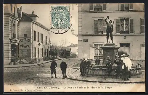 AK Saint-Leu-Taverny, La Rue de Paris et la Place de la Forge