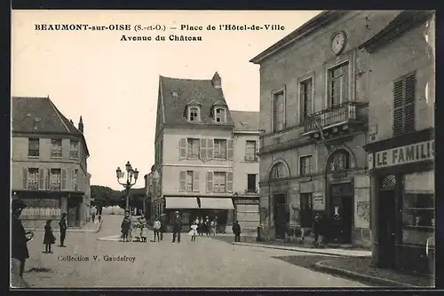 AK Beaumont-sur-Oise, Place de l`Hôtel-de-Ville, Avenue du Château