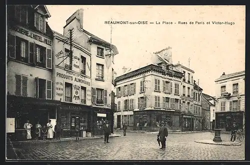 AK Beaumont-sur-Oise, La Place, Rues de Paris et Victor-Hugo