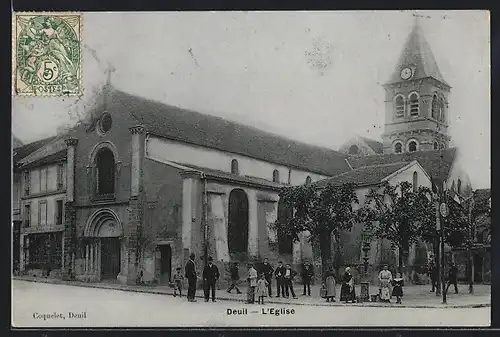 AK Deuil, L`Eglise, Passanten vor Kirche