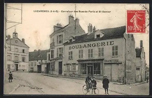 AK Luzarches, Carrefour des Rues de Paris et St-Damier