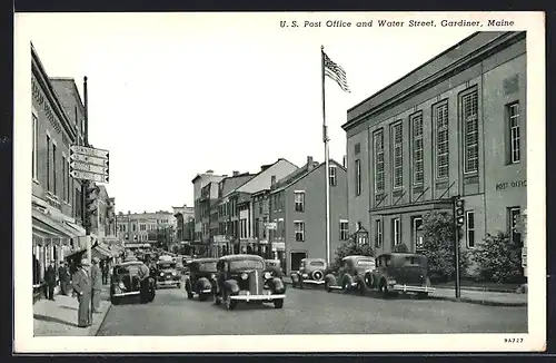AK Gardiner, ME, US Post Office and Water Street