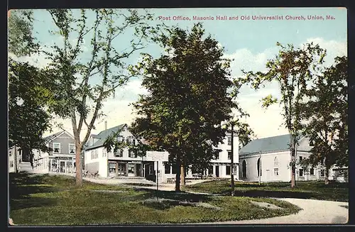 AK Union, ME, Post Office, Masonic Hall and Old Universalist Church