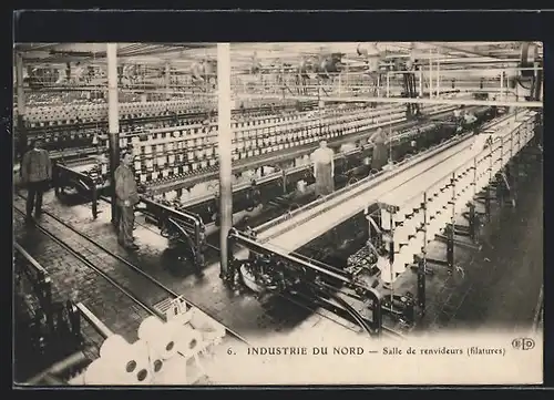AK Lille, Industrie du Nord, Salle de renvideurs (filatures)