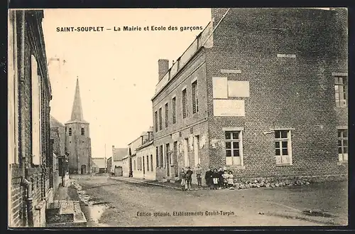 AK Saint-Souplet, La Mairie et Ecole des garcons