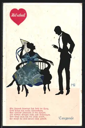 Künstler-AK Marte Graf: Junges Paar macht Pause vom Tanzen