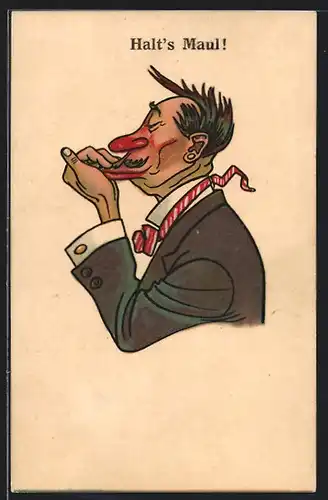 AK Halts Maul, Mann hält sich den Mund zu