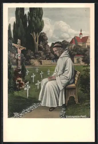 AK Trappistenmönch auf dem Friedhofe