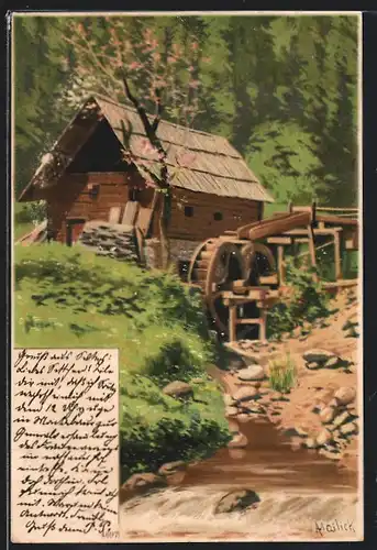 Künstler-AK Alfred Mailick: Landschaft an einer Wassermühle