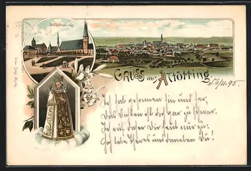 Lithographie Altötting, Wallfahrtskirche, Panorama