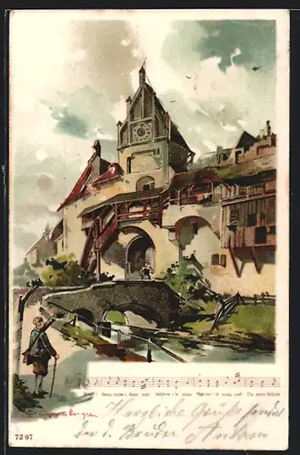 Künstler-AK Theodor Guggenberger: Wanderer nimmt Abschied