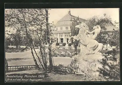 AK München, Ausstellung 1908, Blick auf das Hauptrestaurant