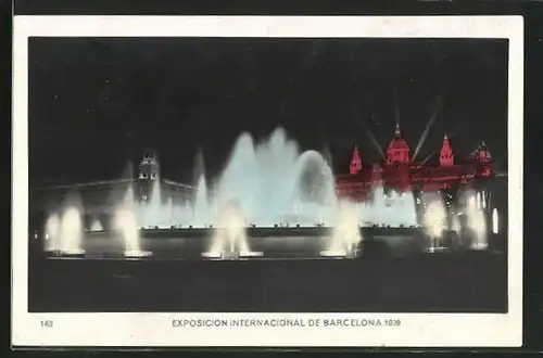 AK Barcelona, Exposicion Internacional 1929, Wasserfontänen