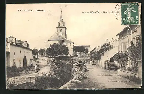 AK Diarville, Rue de l`Église, Blick nach Kirche