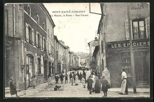 AK Pont-Saint-Vincent, La Mairie et la Poste, Rue Carnot