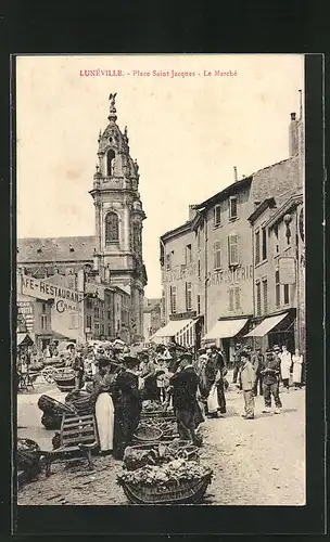 AK Lunéville, Place Saint Jacques - Le Marché