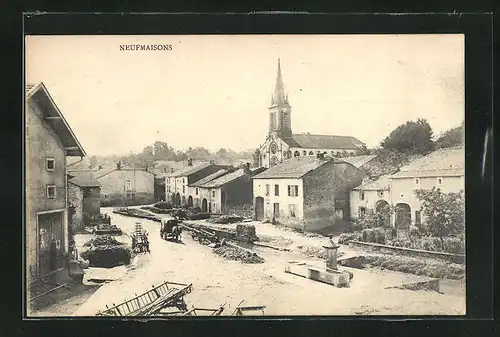 AK Neufmaisons, Ortsansicht mit Kirche