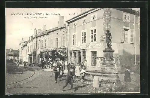 AK Pont-Saint-Vincent, Rue Nationale et la Grande Fontaine