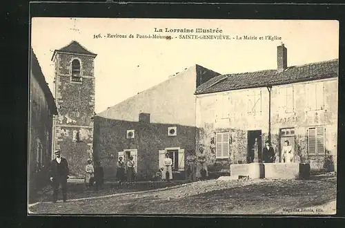 AK Sainte-Genevieve, La Mairie et l`Eglise