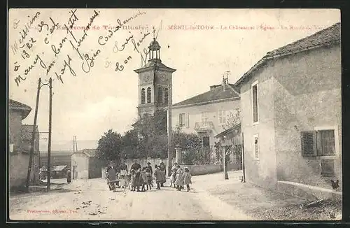 AK Ménil-la-Tour, Le Chateau et l`Église - La Route de Verdun