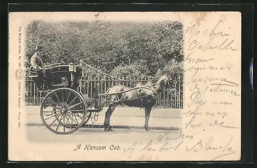 AK London, A Hansom Cab, britische Pferdekutsche