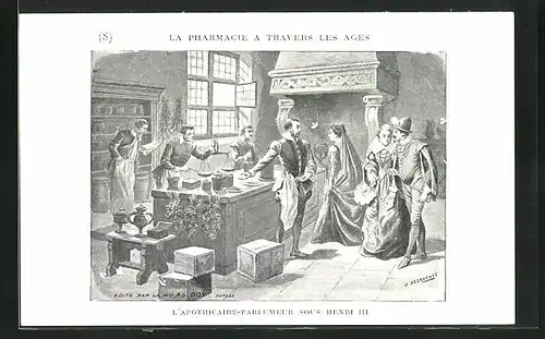 Künstler-AK La Pharmacie a travers les Ages: L`Apothicaire-Parfumeur sous Henri III.